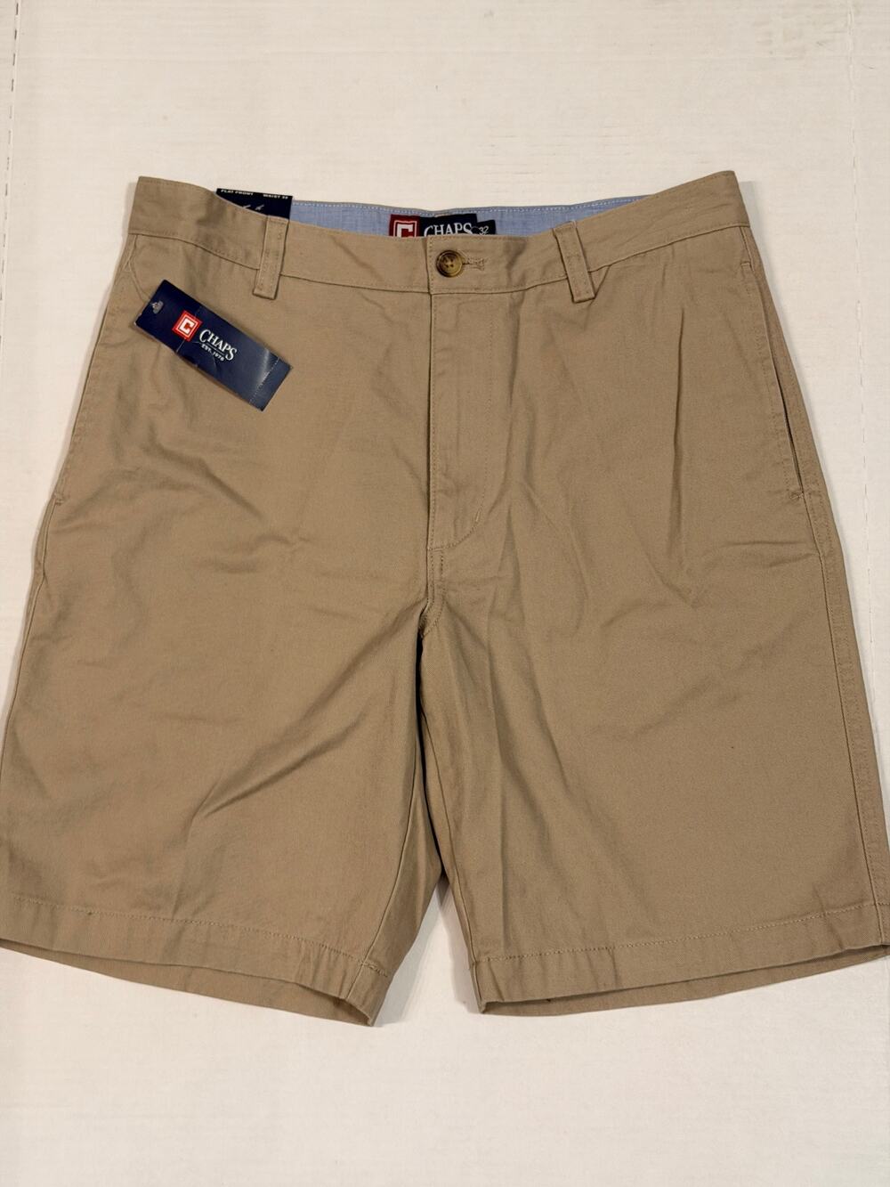 Chaps Mens Shorts 32 Khaki Tan Flat Front Chino Casual NWT